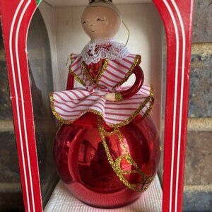 Vtg Santas Best Glass Christmas Ornament European style Glass Lady Red White